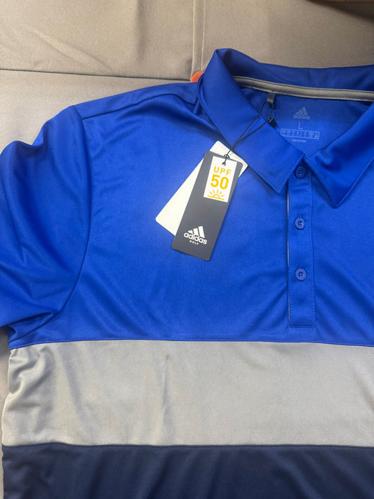adidas Men's Merch Block Sport Shirt (A236) Royal/Grey