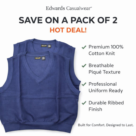 Edwards Casualwear Men's V-Neck, Sleeveless Sweater Vest (Pack of 2)