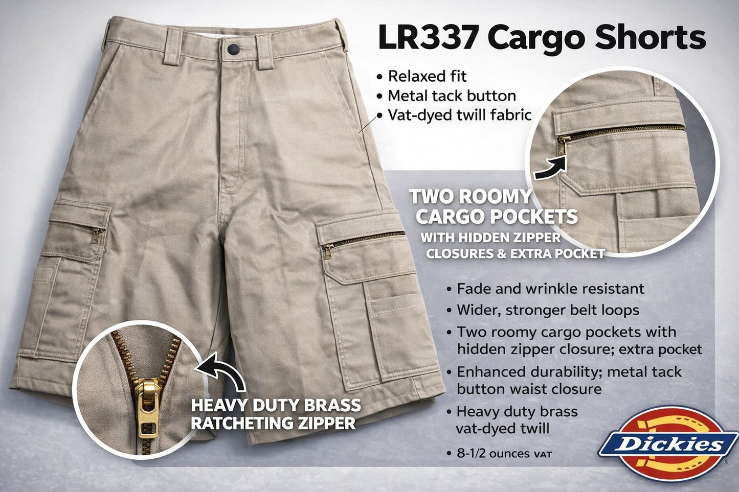 Dickies Men's 11 Inch Relaxed Fit Lightweight Ripstop Cargo Short
