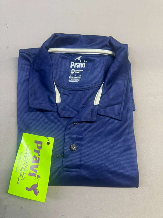 Pravi Men's Short Sleeve, Activewear Performance Polo Shirt, Navy Lines