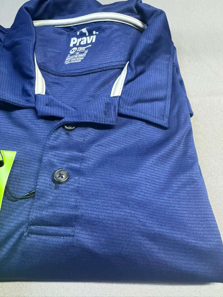Pravi Men's Short Sleeve, Activewear Performance Polo Shirt, Navy Lines