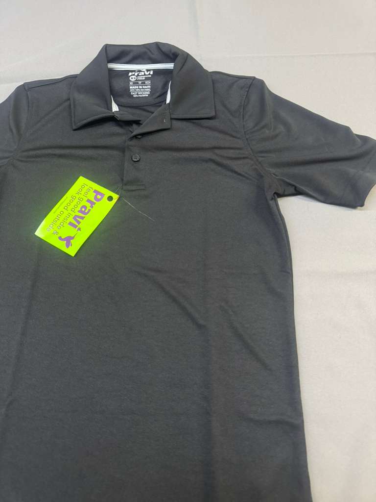 Pravi Men's Short Sleeve, Activewear Performance Polo Shirt, Black Lines