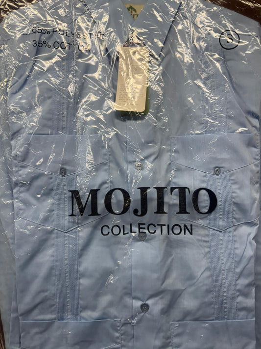 Mojito Collection Guayabera Shirt Classic Poly Cotton Blend Long Sleeve