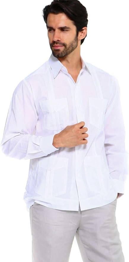 Mojito Collection Guayabera Shirt Classic Poly Cotton Blend Long Sleeve