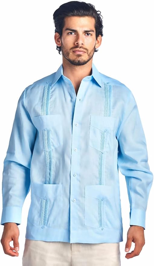 Mojito Collection Guayabera Shirt Classic Poly Cotton Blend Long Sleeve