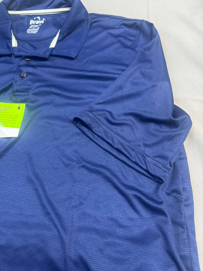 Pravi Men's Short Sleeve, Activewear Performance Polo Shirt, Navy Lines