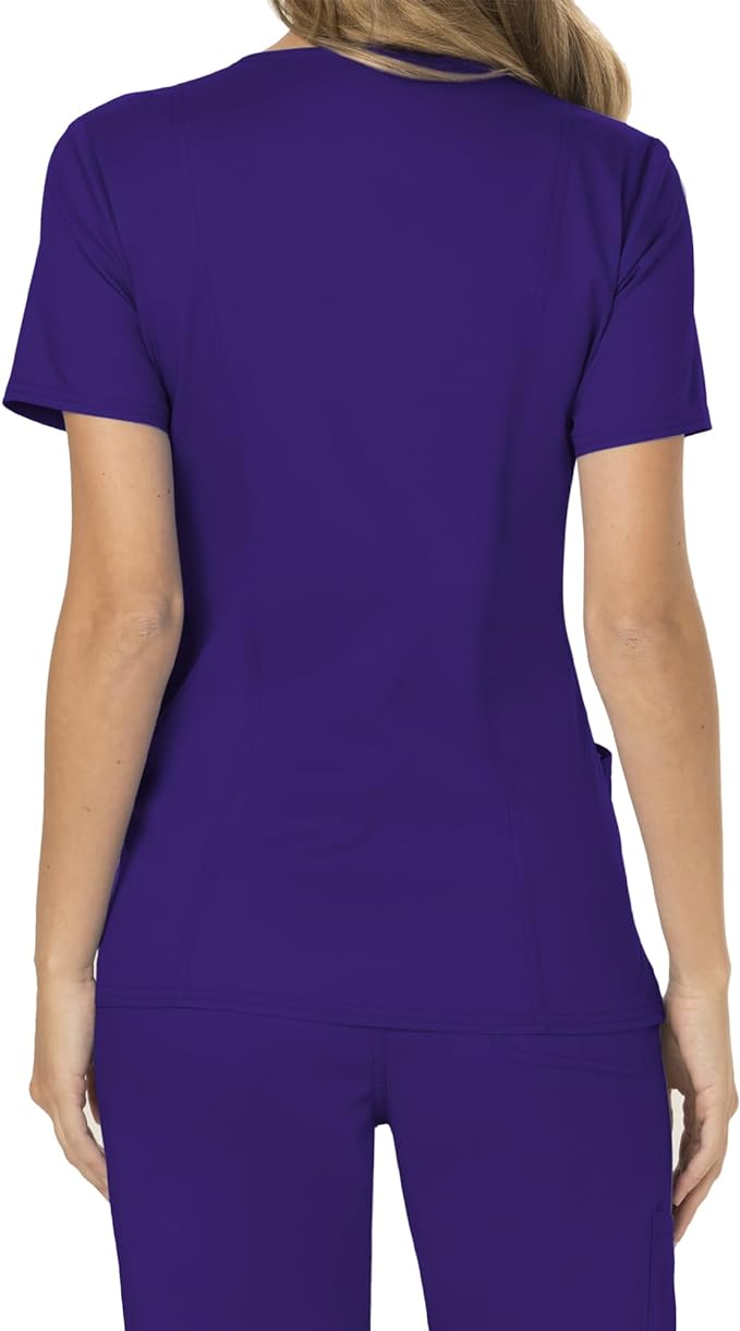Cherokee Scrubs Top for Women Mock Wrap with 3 Pockets, Soft, 2-Way Stretch