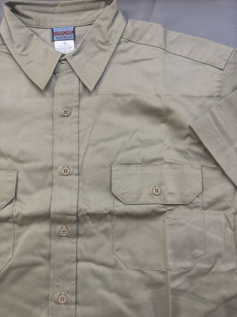 Cherokee Men's Button-Down Work Shirt, Short Sleeve with Two Pockets