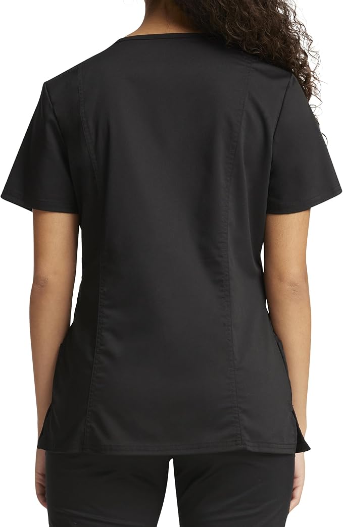 Cherokee Scrubs Top for Women Mock Wrap with 3 Pockets, Soft, 2-Way Stretch