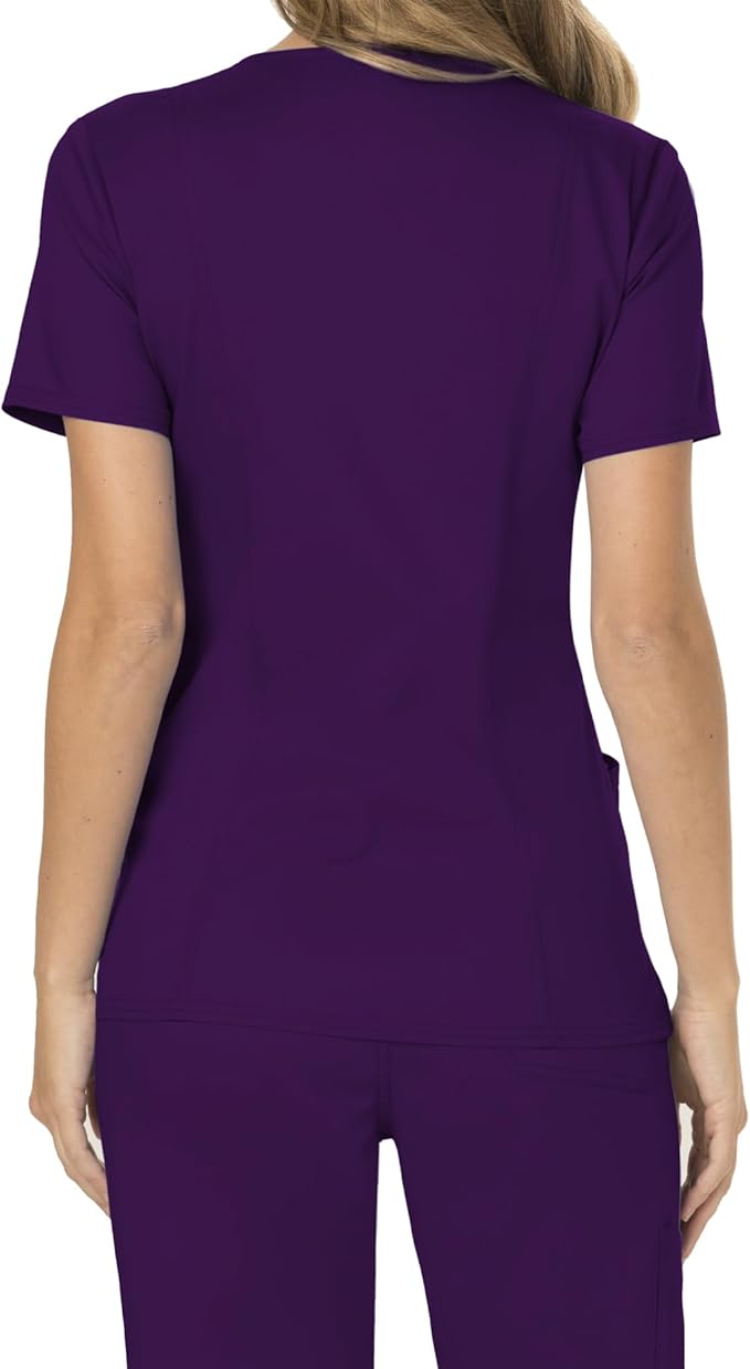 Cherokee Scrubs Top for Women Mock Wrap with 3 Pockets, Soft, 2-Way Stretch