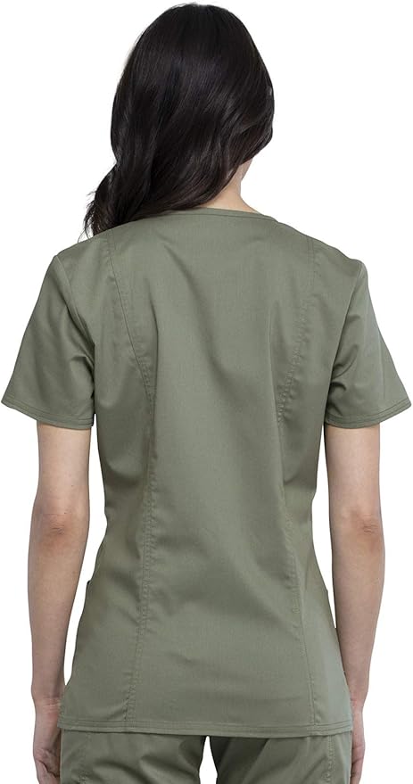 Cherokee Scrubs Top for Women Mock Wrap with 3 Pockets, Soft, 2-Way Stretch