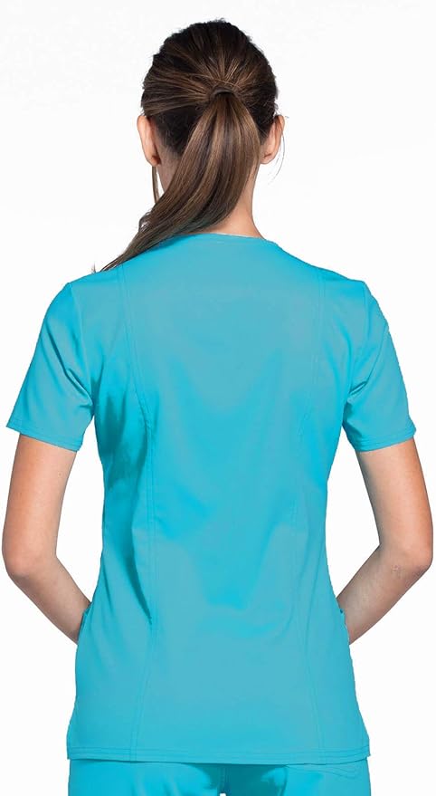 Cherokee Scrubs Top for Women Mock Wrap with 3 Pockets, Soft, 2-Way Stretch