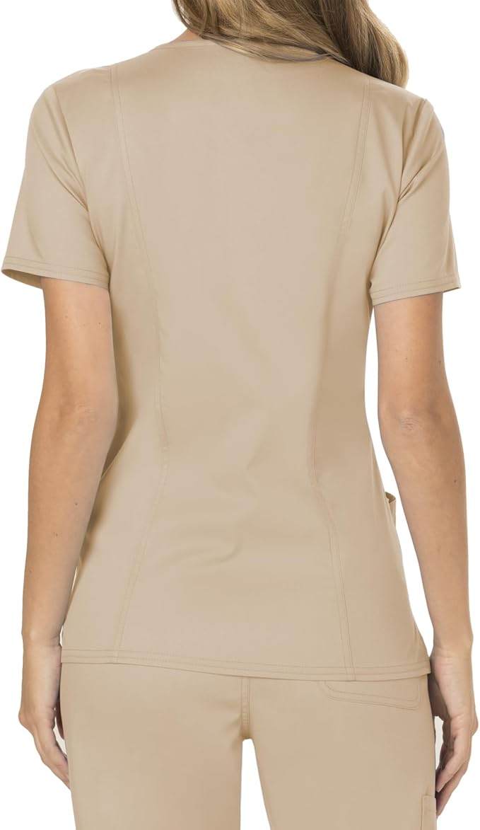 Cherokee Scrubs Top for Women Mock Wrap with 3 Pockets, Soft, 2-Way Stretch