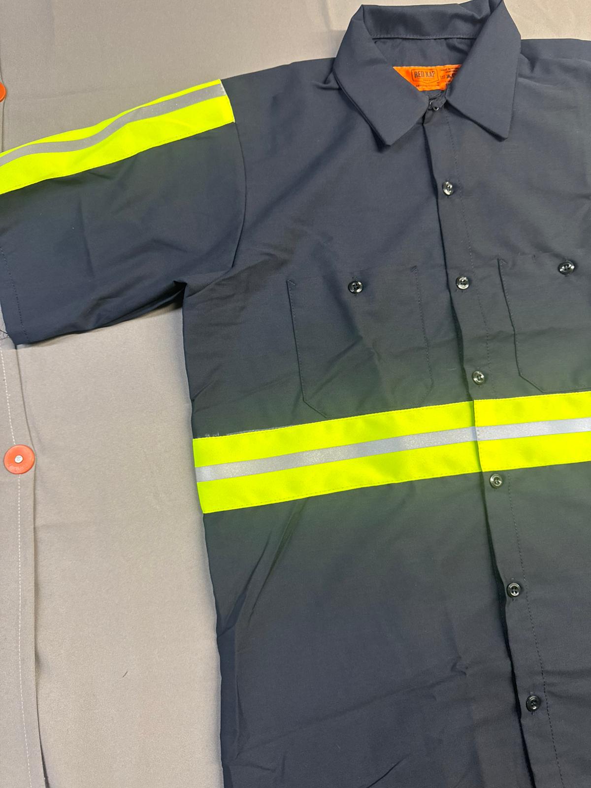 Red Kap Men's Enhanced Visibility Industrial Short Sleeve Work Shirt, Navy