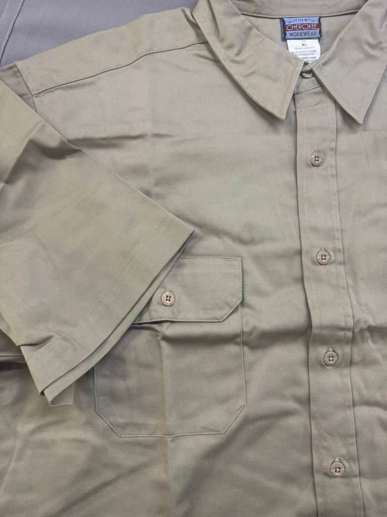 Cherokee Men's Button-Down Work Shirt, Short Sleeve with Two Pockets