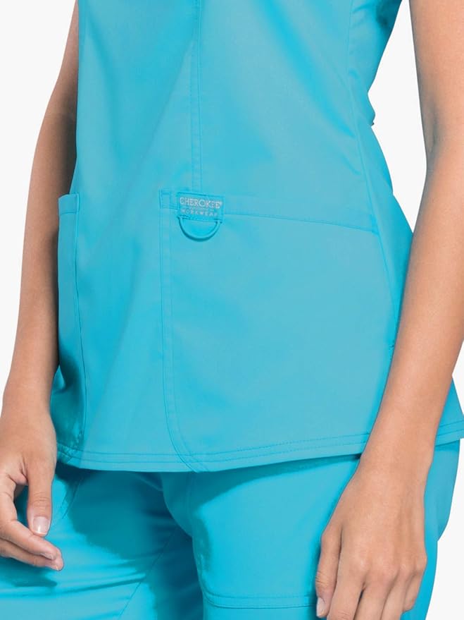 Cherokee Scrubs Top for Women Mock Wrap with 3 Pockets, Soft, 2-Way Stretch