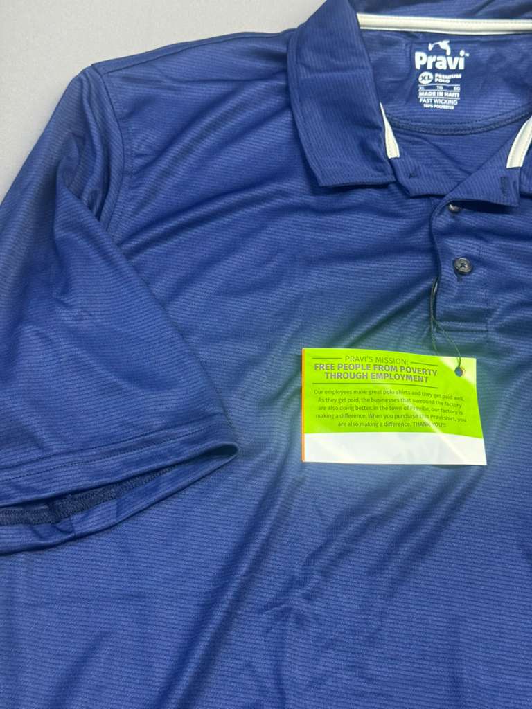 Pravi Men's Short Sleeve, Activewear Performance Polo Shirt, Navy Lines