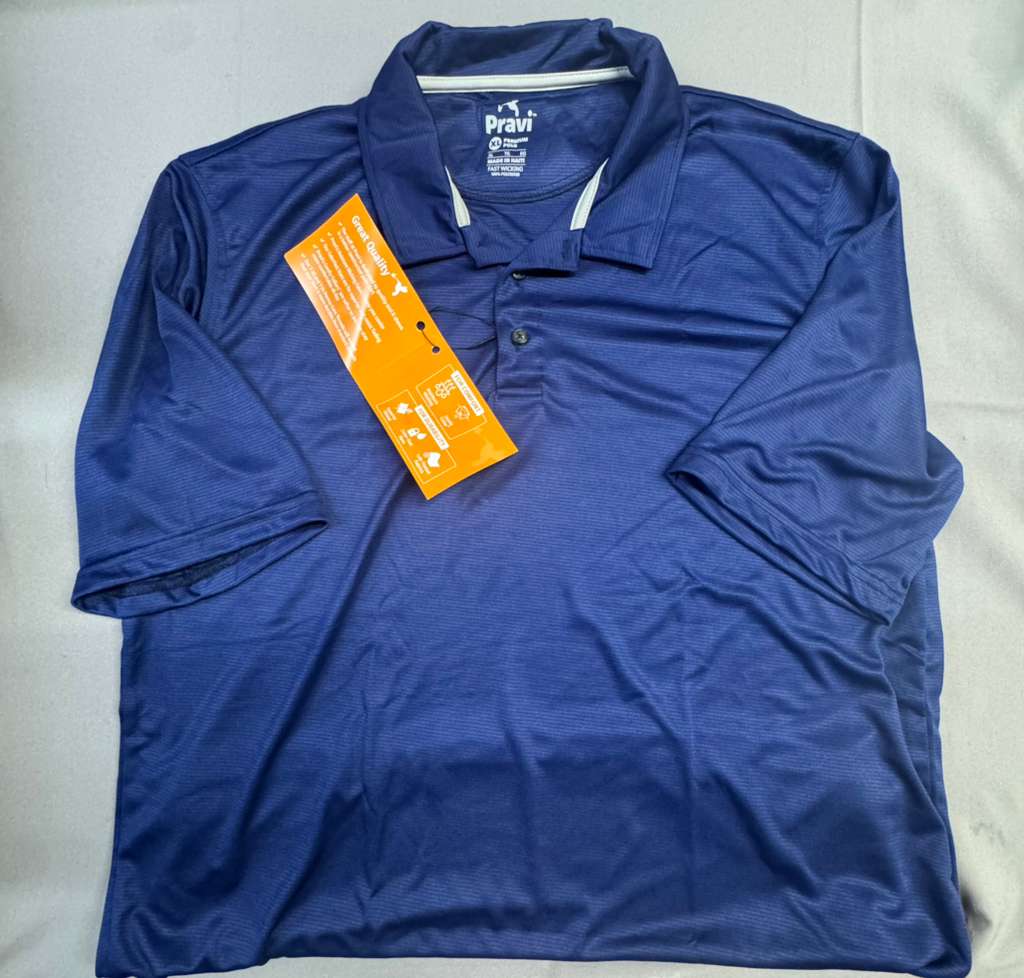 Pravi Men's Short Sleeve, Activewear Performance Polo Shirt, Navy Lines