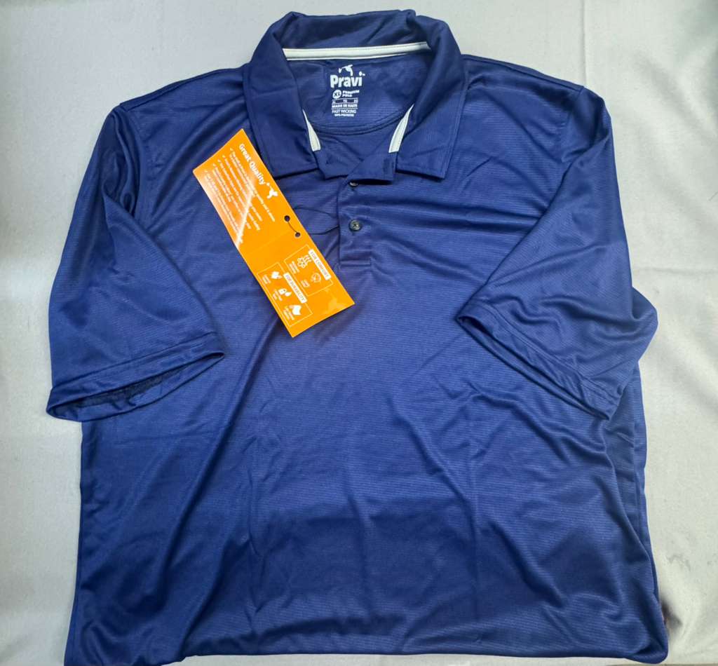 Pravi Men's Short Sleeve, Activewear Performance Polo Shirt, Navy Lines