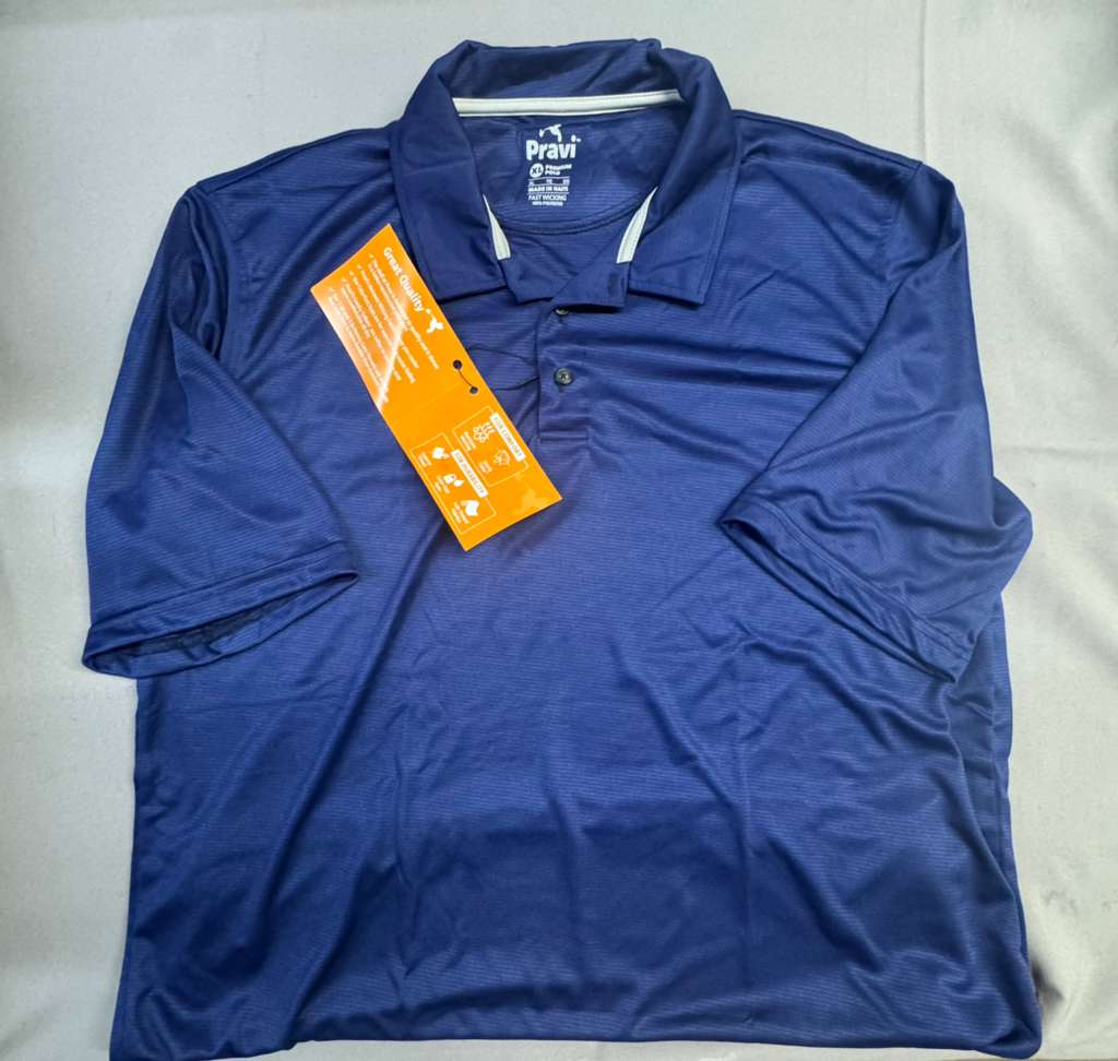 Pravi Men's Short Sleeve, Activewear Performance Polo Shirt, Navy Lines