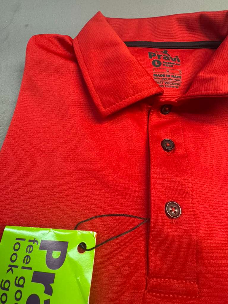 Pravi Men's Short Sleeve, Activewear Performance Polo Shirt, Solid Red