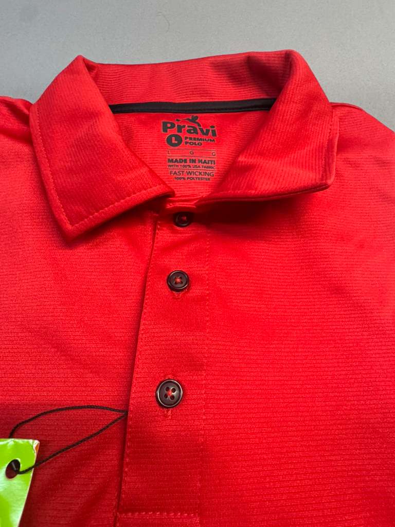 Pravi Men's Short Sleeve, Activewear Performance Polo Shirt, Solid Red