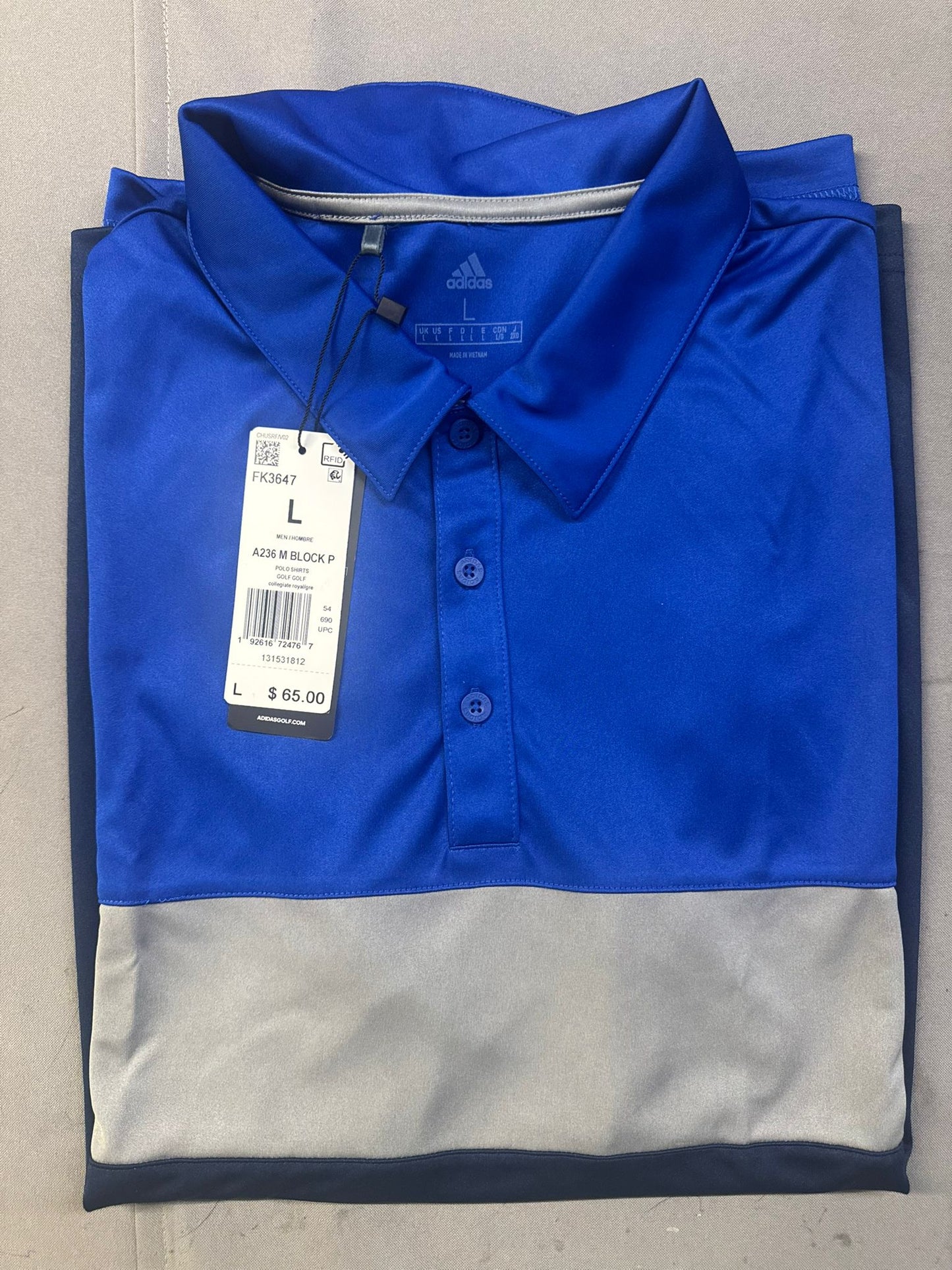 adidas Men's Merch Block Sport Shirt (A236) Royal/Grey